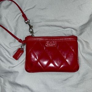 Coach Red Quilted Diamond Patent Leather Wristlet